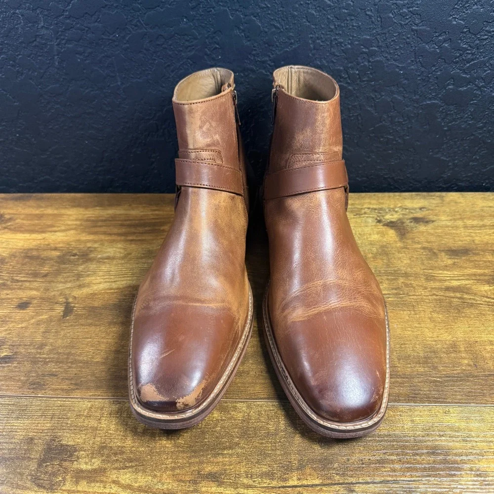 Vintage Foundry Co Leather Harness Brown Zip Ankle Boots Mens Size 12